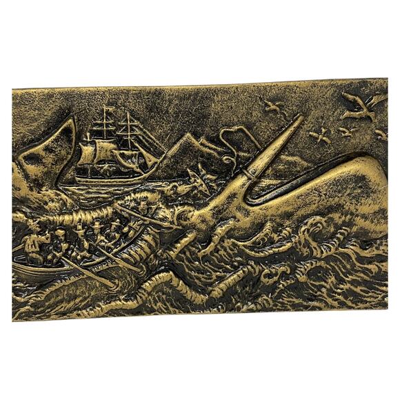 Brass-Finish Moby Dick Whale Hunt Wall Plaque Nautical Embossed MN105 - Picture 3 of 8